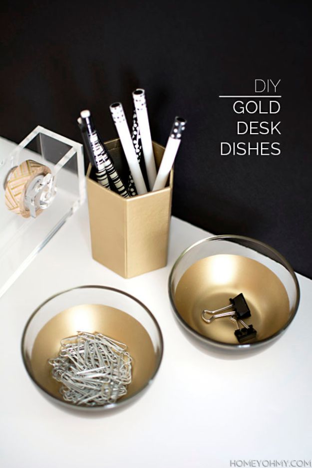 Organizing Ideas for Your Life - DIY Gold Desk Dishes - Easy Crafts and Cool Ideas for Getting Organized - Best Ways to Get Organized - Things to Make for Being More Efficient and Productive - DIY Storage, Shelving, Calendars, Planning #organizing
