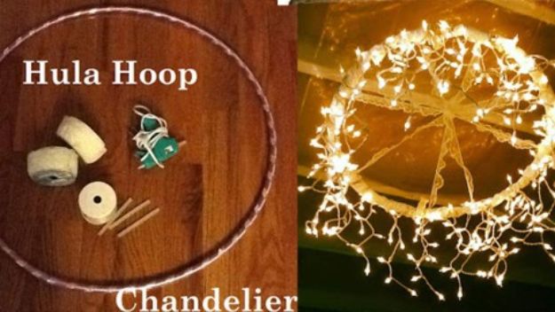 DIY Home Decor On A Budget - DIY Hula Hoop Chandelier - Cheap Home Decorations to Make From The Dollar Store and Dollar Tree - Inexpensive Budget Friendly Wall Art, Furniture, Table Accents, Rugs, Pillows, Bedding and Chairs - Candles, Crafts To Make for Your Bedroom, Pretty Signs and Art, Linens, Storage and Organizing Ideas for Apartments #diydecor #decoratingideas #cheaphomedecor