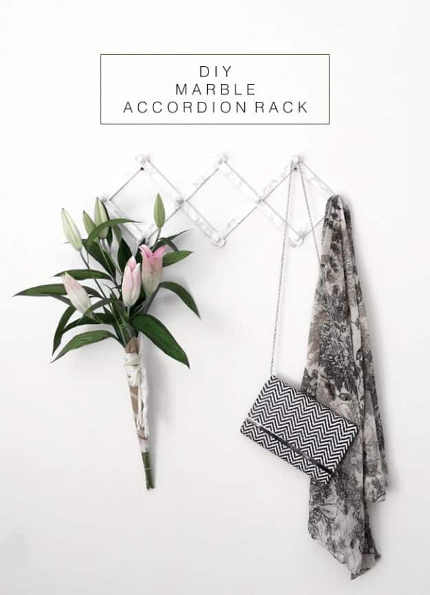 DIY Home Decor On A Budget - DIY Marble Accordion Rack - Cheap Home Decorations to Make From The Dollar Store and Dollar Tree - Inexpensive Budget Friendly Wall Art, Furniture, Table Accents, Rugs, Pillows, Bedding and Chairs - Candles, Crafts To Make for Your Bedroom, Pretty Signs and Art, Linens, Storage and Organizing Ideas for Apartments #diydecor #decoratingideas #cheaphomedecor
