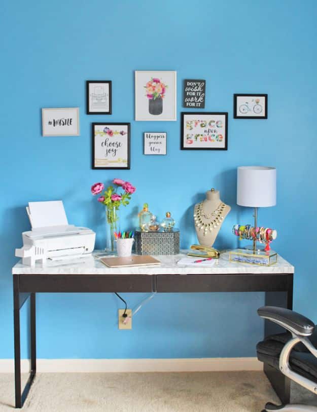 DIY Office Furniture - DIY Marble Desk Top - Do It Yourself Home Office Furniture Ideas - Desk Projects, Thrift Store Makeovers, Chairs, Office File Cabinets and Organization - Shelving, Bulletin Boards, Wall Art for Offices and Creative Work Spaces in Your House - Tables, Armchairs, Desk Accessories and Easy Desks To Make On A Budget #diyoffice #diyfurniture #diy #diyhomedecor #diyideas 