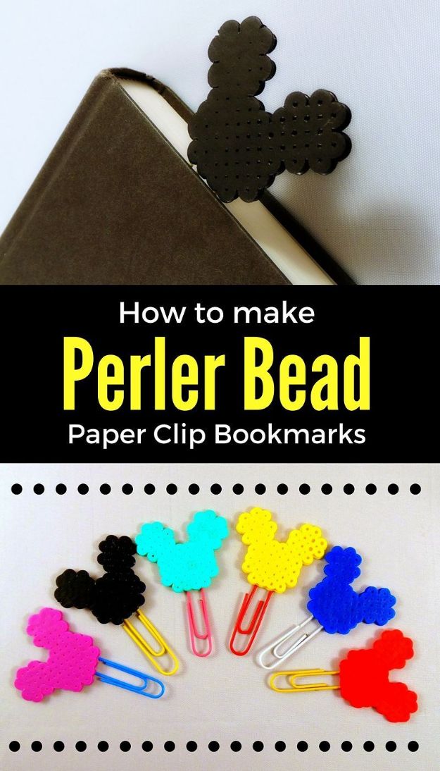 DIY perler bead crafts - DIY Mickey Mouse Perler Bead Bookmarks - Easy Crafts With Perler Beads - Cute Accessories and Homemade Decor That Make Creative DIY Gifts - Plastic Melted Beads Make Cool Art for Walls, Jewelry and Things To Make When You are Bored #diy #crafts