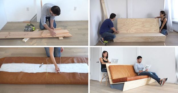 DIY Office Furniture - DIY Modern Couch That Also Doubles As A Desk - Do It Yourself Home Office Furniture Ideas - Desk Projects, Thrift Store Makeovers, Chairs, Office File Cabinets and Organization - Shelving, Bulletin Boards, Wall Art for Offices and Creative Work Spaces in Your House - Tables, Armchairs, Desk Accessories and Easy Desks To Make On A Budget #diyoffice #diyfurniture #diy #diyhomedecor #diyideas 
