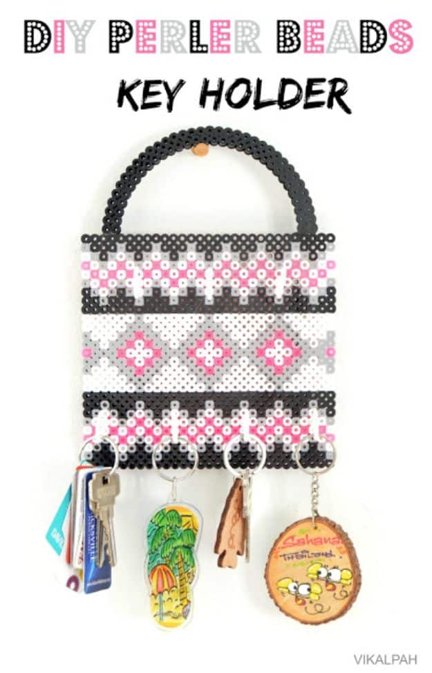 DIY perler bead crafts - DIY Perler Bead Key Holder - Easy Crafts With Perler Beads - Cute Accessories and Homemade Decor That Make Creative DIY Gifts - Plastic Melted Beads Make Cool Art for Walls, Jewelry and Things To Make When You are Bored #diy #crafts