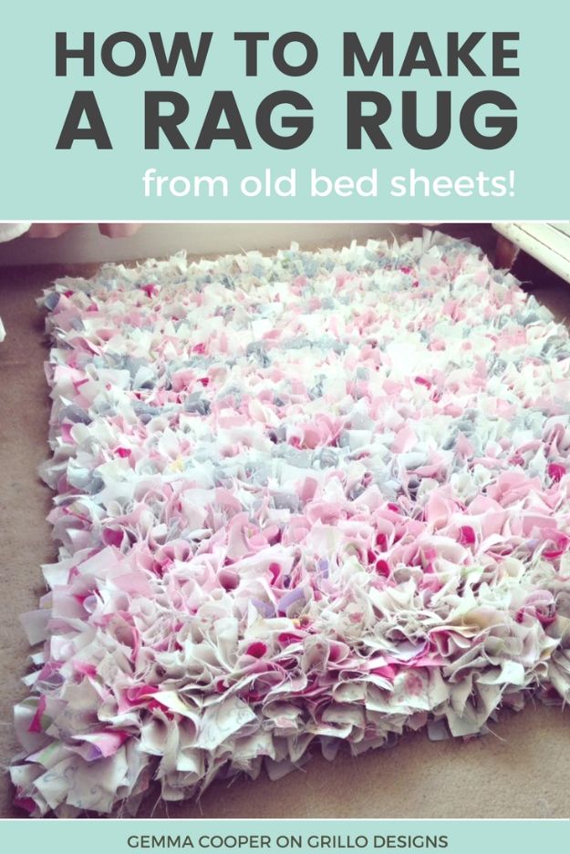 DIY Home Decor On A Budget - DIY Rag Rug - Cheap Home Decorations to Make From The Dollar Store and Dollar Tree - Inexpensive Budget Friendly Wall Art, Furniture, Table Accents, Rugs, Pillows, Bedding and Chairs - Candles, Crafts To Make for Your Bedroom, Pretty Signs and Art, Linens, Storage and Organizing Ideas for Apartments #diydecor #decoratingideas #cheaphomedecor