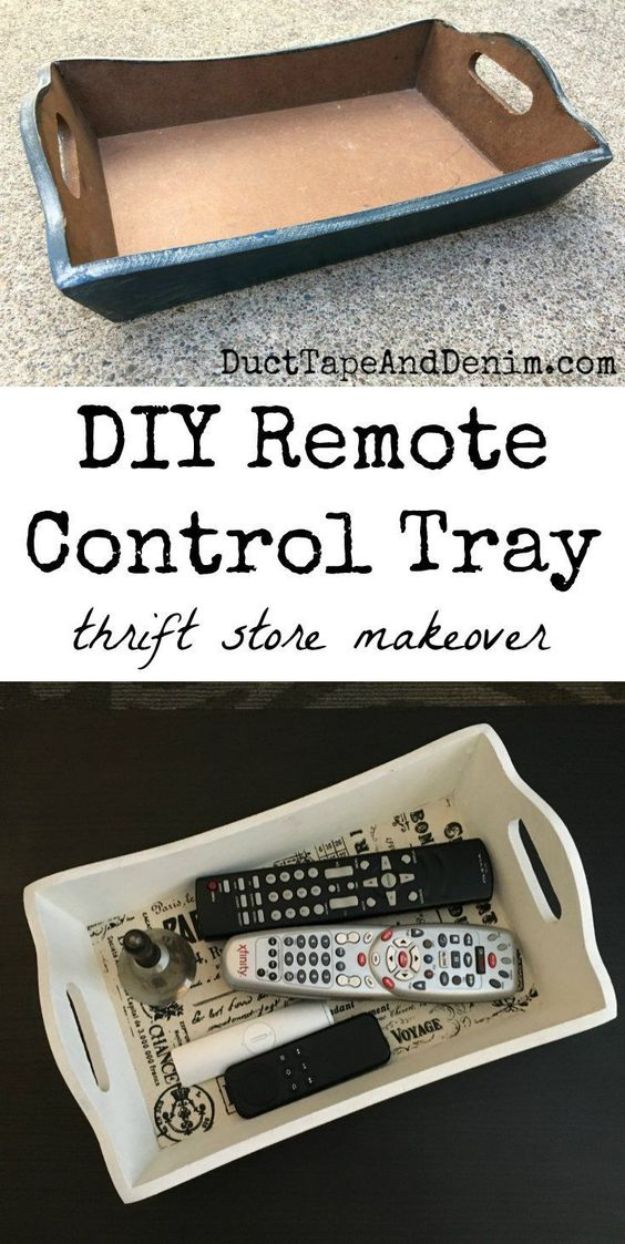 Thrift Store DIY Makeovers - DIY Remote Control Tray - Decor and Furniture With Upcycling Projects and Tutorials - Room Decor Ideas on A Budget - Crafts and Decor to Make and Sell - Before and After Photos - Farmhouse, Outdoor, Bedroom, Kitchen, Living Room and Dining Room Furniture http://diyjoy.com/thrift-store-makeovers