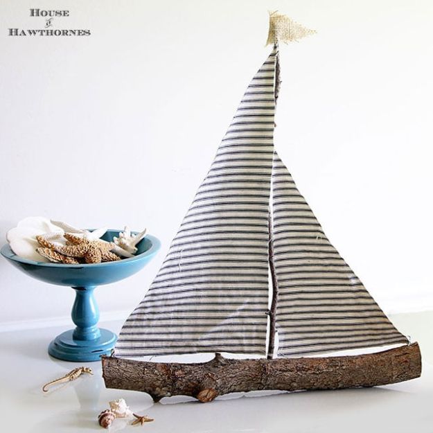 DIY Home Decor On A Budget - DIY Rustic Sailboat - Cheap Home Decorations to Make From The Dollar Store and Dollar Tree - Inexpensive Budget Friendly Wall Art, Furniture, Table Accents, Rugs, Pillows, Bedding and Chairs - Candles, Crafts To Make for Your Bedroom, Pretty Signs and Art, Linens, Storage and Organizing Ideas for Apartments #diydecor #decoratingideas #cheaphomedecor