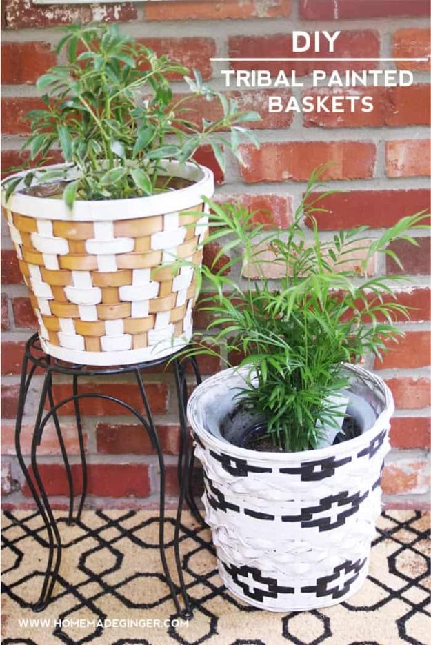 Thrift Store DIY Makeovers - DIY Tribal Painted Baskets - Decor and Furniture With Upcycling Projects and Tutorials - Room Decor Ideas on A Budget - Crafts and Decor to Make and Sell - Before and After Photos - Farmhouse, Outdoor, Bedroom, Kitchen, Living Room and Dining Room Furniture http://diyjoy.com/thrift-store-makeovers