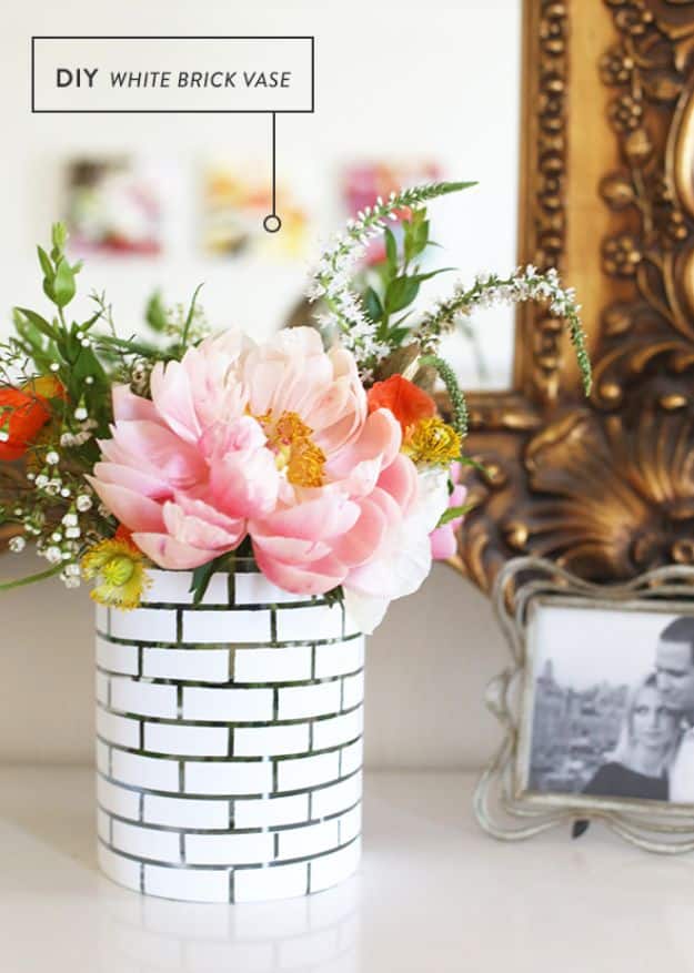 DIY Home Decor On A Budget - DIY White Brick Vase - Cheap Home Decorations to Make From The Dollar Store and Dollar Tree - Inexpensive Budget Friendly Wall Art, Furniture, Table Accents, Rugs, Pillows, Bedding and Chairs - Candles, Crafts To Make for Your Bedroom, Pretty Signs and Art, Linens, Storage and Organizing Ideas for Apartments #diydecor #decoratingideas #cheaphomedecor