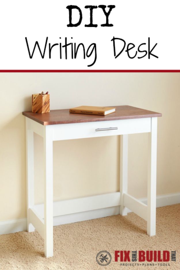 DIY Office Furniture - DIY Writing Desk - Do It Yourself Home Office Furniture Ideas - Desk Projects, Thrift Store Makeovers, Chairs, Office File Cabinets and Organization - Shelving, Bulletin Boards, Wall Art for Offices and Creative Work Spaces in Your House - Tables, Armchairs, Desk Accessories and Easy Desks To Make On A Budget #diyoffice #diyfurniture #diy #diyhomedecor #diyideas 