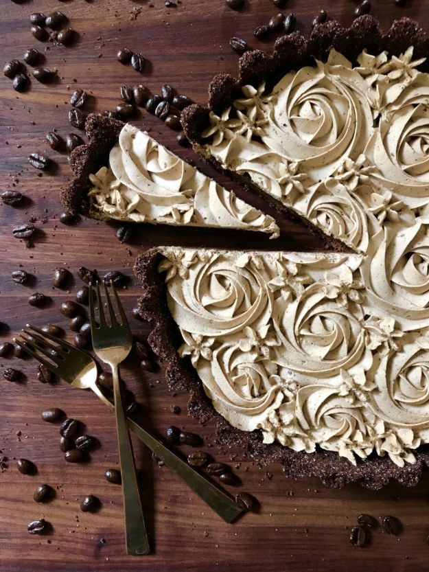 Chocolate Desserts and Recipe Ideas - Dark Chocolate Tart with Espresso Whipped Cream - Easy Chocolate Recipes With Mint, Peanut Butter and Caramel - Quick No Bake Dessert Idea, Healthy Desserts, Cake, Brownies, Pie and Mousse - Best Fancy Chocolates to Serve for Two 