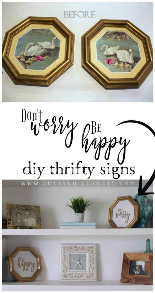 Thrift Store DIY Makeovers - Don't Worry Be Happy Signs - Decor and Furniture With Upcycling Projects and Tutorials - Room Decor Ideas on A Budget - Crafts and Decor to Make and Sell - Before and After Photos - Farmhouse, Outdoor, Bedroom, Kitchen, Living Room and Dining Room Furniture http://diyjoy.com/thrift-store-makeovers