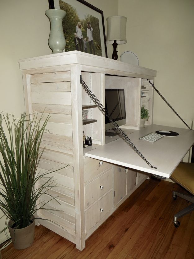 DIY Office Furniture - Drop Down Hutch Desk - Do It Yourself Home Office Furniture Ideas - Desk Projects, Thrift Store Makeovers, Chairs, Office File Cabinets and Organization - Shelving, Bulletin Boards, Wall Art for Offices and Creative Work Spaces in Your House - Tables, Armchairs, Desk Accessories and Easy Desks To Make On A Budget #diyoffice #diyfurniture #diy #diyhomedecor #diyideas 