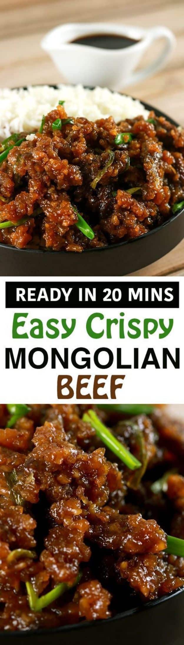  Easy Dinner Recipes - Easy Crispy Mongolian Beef - Quick and Simple Dinner Recipe Ideas for Weeknight and Last Minute Supper - Chicken, Ground Beef, Fish, Pasta, Healthy Salads, Low Fat and Vegetarian Dishes #easyrecipes #dinnerideas #recipes