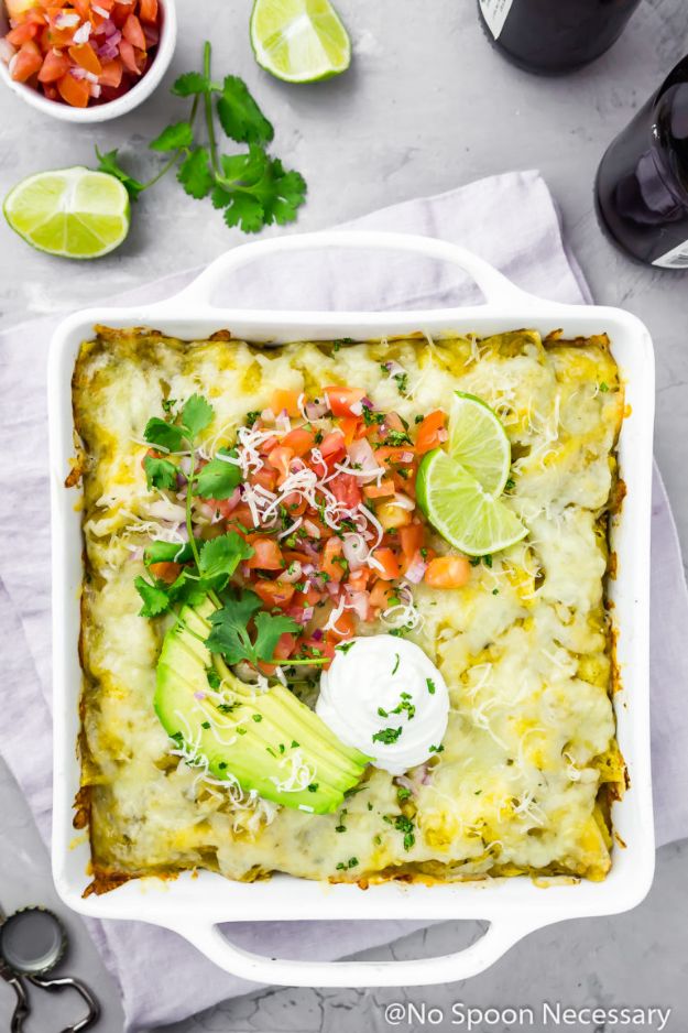 Enchiladas - Easy Stacked Enchilada Suizas Bake - Best Easy Enchilada Recipes and Enchilada Casserole With Chicken, Beef, Cheese, Shrimp, Turkey and Vegetarian - Healthy Salsa for Green Verdes, Sour Cream Enchiladas Mexicanas, White Sauce, Crockpot Ideas - Dinner, Lunch and Party Food Ideas to Feed A Group or Crowd #enchiladas #mexican #recipes