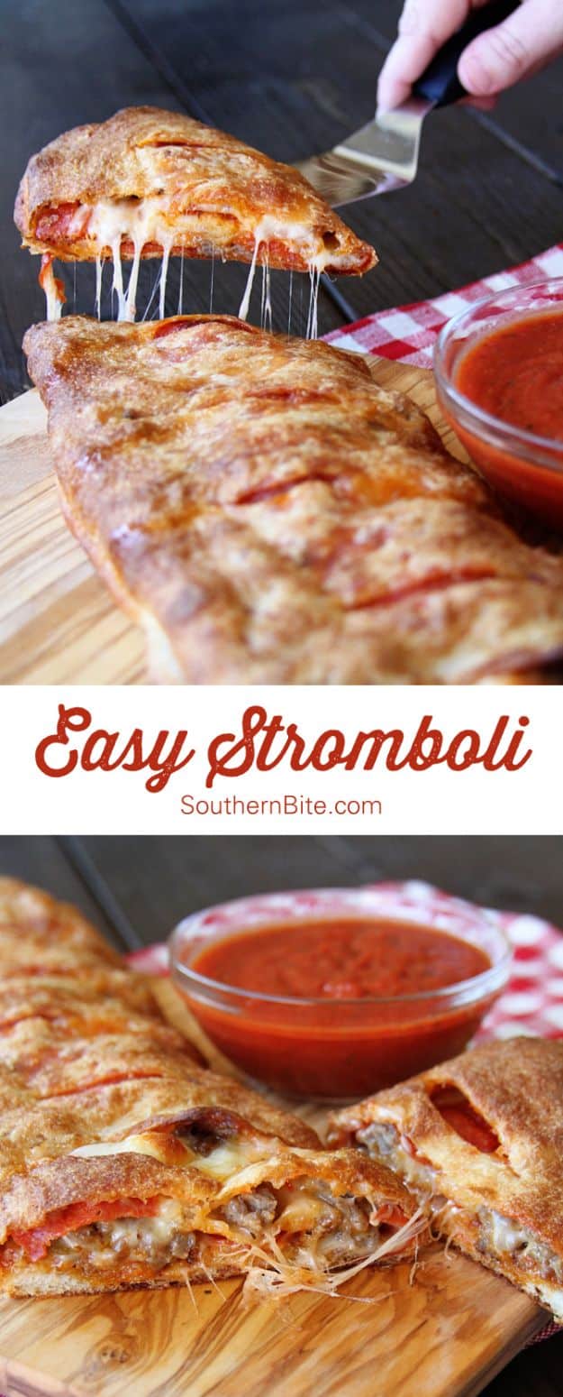 Best Italian Recipes - Easy Stromboli- Authentic and Traditional italian dishes For Dinner, Appetizers, and Easy Lunch - Pasta with Chicken, Lasagna, Noodles With Cheese, Healthy Recipe Ideas - Party Trays and Food For A Crowd - Fettucini, Spaghetti, Alfredo Sauce, Meatballs, Grilled Steak and Fish, Soup, Seafood, Vegetarian and Crockpot Versions #italian 