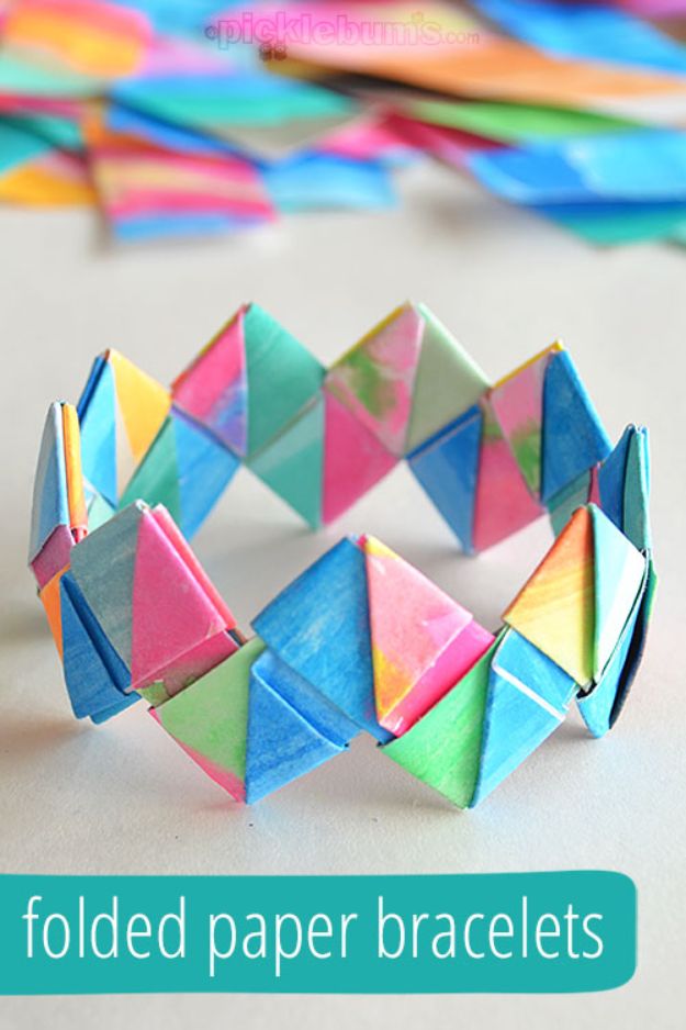 Paper Crafts DIY - Folded Paper Bracelets - Papercraft Tutorials and Easy Projects for Make for Decoration and Gift IDeas - Origami, Paper Flowers, Heart Decoration, Scrapbook Notions, Wall Art, Christmas Cards, Step by Step Tutorials for Crafts Made From Papers #crafts