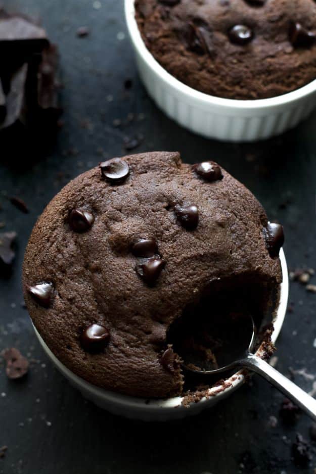 Chocolate Desserts and Recipe Ideas - Fudgy Double Chocolate Mug Cake - Easy Chocolate Recipes With Mint, Peanut Butter and Caramel - Quick No Bake Dessert Idea, Healthy Desserts, Cake, Brownies, Pie and Mousse - Best Fancy Chocolates to Serve for Two 