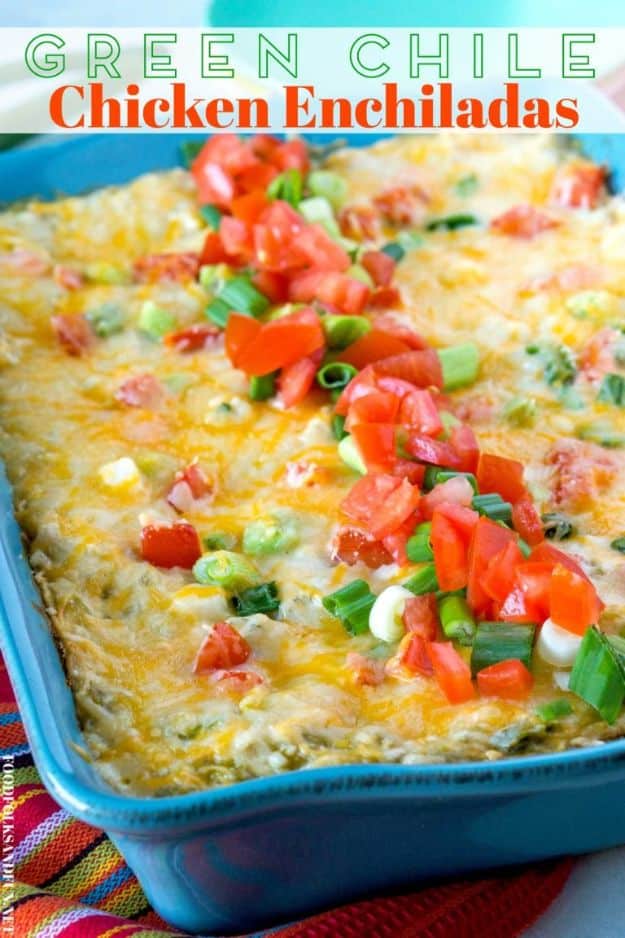 Enchiladas - Green Chile Chicken Enchiladas - Best Easy Enchilada Recipes and Enchilada Casserole With Chicken, Beef, Cheese, Shrimp, Turkey and Vegetarian - Healthy Salsa for Green Verdes, Sour Cream Enchiladas Mexicanas, White Sauce, Crockpot Ideas - Dinner, Lunch and Party Food Ideas to Feed A Group or Crowd #enchiladas #mexican #recipes