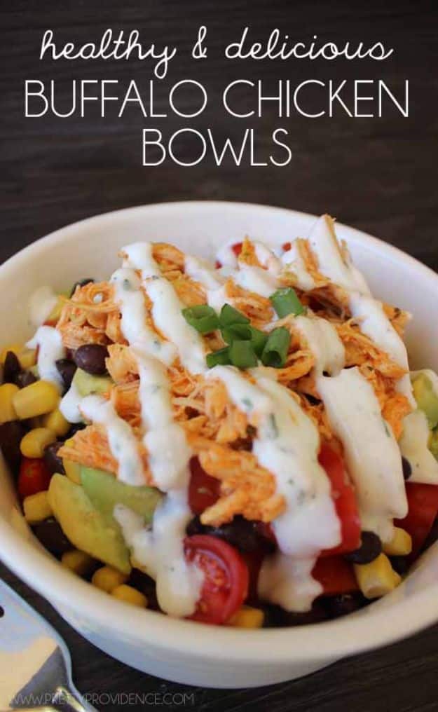Easy Healthy Chicken Recipes - Healthy Buffalo Chicken Bowls - Lunch and Dinner Ideas, Party Foods and Casseroles, Idea for the Grill and Salads- Chicken Breast, Baked, Roastedf and Grilled Chicken #recipes #healthy #chicken