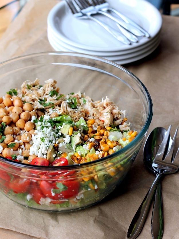 Easy Healthy Chicken Recipes - Healthy Chicken Chickpea Chopped Salad - Lunch and Dinner Ideas, Party Foods and Casseroles, Idea for the Grill and Salads- Chicken Breast, Baked, Roastedf and Grilled Chicken #recipes #healthy #chicken