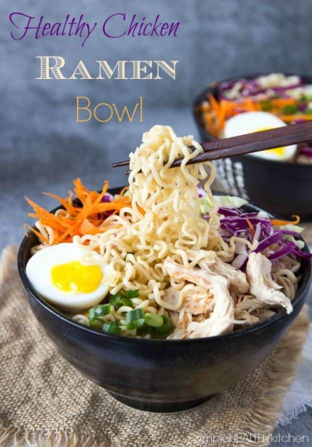 Easy Healthy Chicken Recipes - Healthy Chicken Ramen Bowla - Lunch and Dinner Ideas, Party Foods and Casseroles, Idea for the Grill and Salads- Chicken Breast, Baked, Roastedf and Grilled Chicken #recipes #healthy #chicken