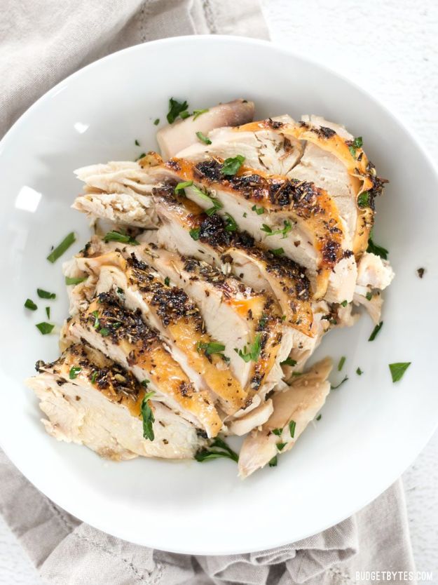 Chicken Breast Recipes - Herb Roasted Chicken Breasts - Healthy, Easy Chicken Recipes for Dinner, Lunch, Parties and Quick Weeknight Meals - Boneless Chicken Breast Casserole Recipes, Oven Baked Ideas, Crockpot Chicken Breasts, Marinades for Grilled Foods, Salads, Shredded Chicken Tacos, Creamy Pasta, Keto and Low Carb, Mexican, Asian and Italian Food #chicken #recipes #healthy