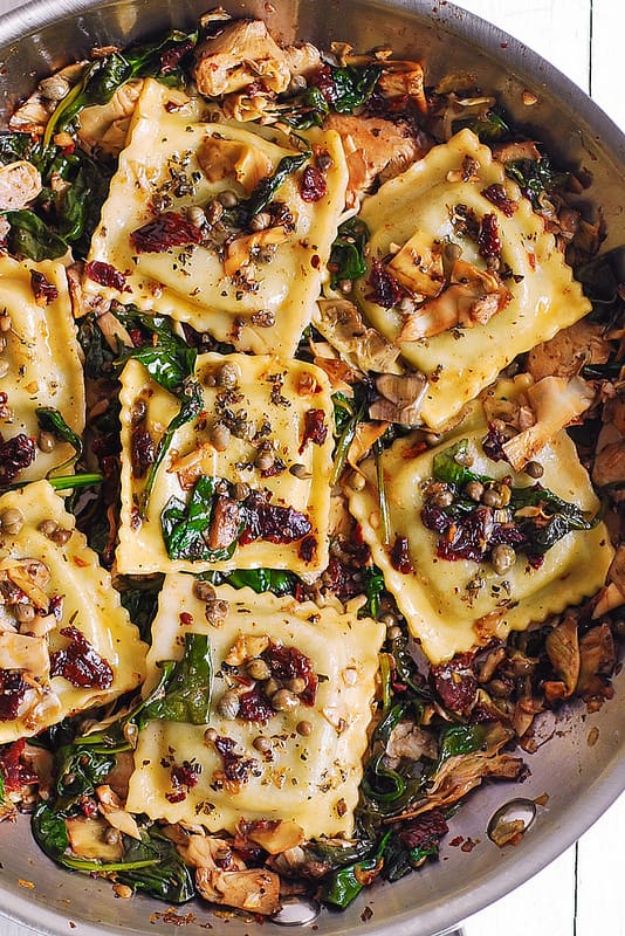 Best Italian Recipes - Italian Ravioli with Spinach, Artichokes, Capers, Sun-Dried Tomatoes - Authentic and Traditional italian dishes For Dinner, Appetizers, and Easy Lunch - Pasta with Chicken, Lasagna, Noodles With Cheese, Healthy Recipe Ideas - Party Trays and Food For A Crowd - Fettucini, Spaghetti, Alfredo Sauce, Meatballs, Grilled Steak and Fish, Soup, Seafood, Vegetarian and Crockpot Versions #italian 