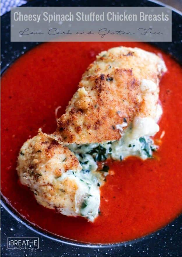 Chicken Breast Recipes - Keto Cheesy Spinach Stuffed Chicken Breast - Healthy, Easy Chicken Recipes for Dinner, Lunch, Parties and Quick Weeknight Meals - Boneless Chicken Breast Casserole Recipes, Oven Baked Ideas, Crockpot Chicken Breasts, Marinades for Grilled Foods, Salads, Shredded Chicken Tacos, Creamy Pasta, Keto and Low Carb, Mexican, Asian and Italian Food #chicken #recipes #healthy
