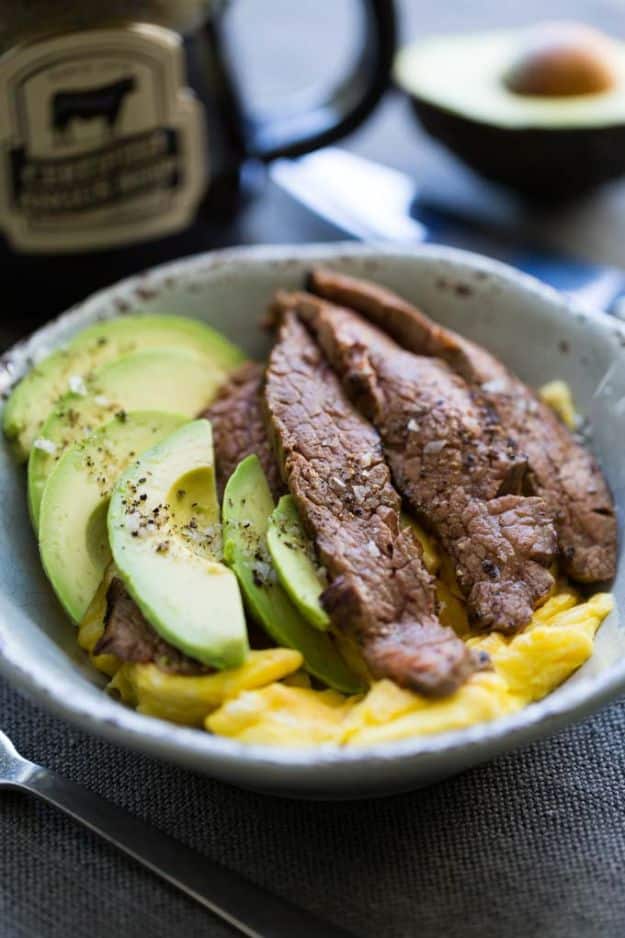 Keto Breakfast Recipes - Keto Friendly Steak and Egg Breakfast Bowl - Low Carb Breakfasts and Morning Meals for the Ketogenic Diet - Low Carbohydrate Foods on the Go - Easy Crockpot Recipes and Casserole - Muffins and Pancakes, Shake and Smoothie, Ideas With No Eggs #keto
