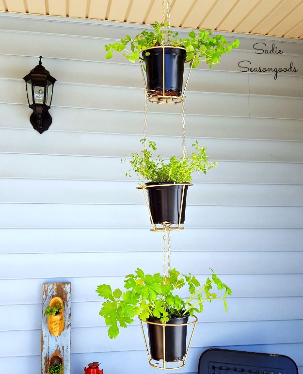 Thrift Store DIY Makeovers - Lampshades Repurposed into Hanging Herb Baskets - Decor and Furniture With Upcycling Projects and Tutorials - Room Decor Ideas on A Budget - Crafts and Decor to Make and Sell - Before and After Photos - Farmhouse, Outdoor, Bedroom, Kitchen, Living Room and Dining Room Furniture http://diyjoy.com/thrift-store-makeovers