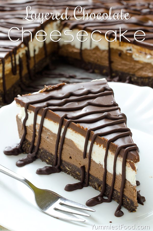 Chocolate Desserts and Recipe Ideas - Layered Chocolate Cheesecake with Oreo Crust – No Bake - Easy Chocolate Recipes With Mint, Peanut Butter and Caramel - Quick No Bake Dessert Idea, Healthy Desserts, Cake, Brownies, Pie and Mousse - Best Fancy Chocolates to Serve for Two 