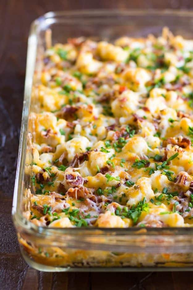 Best Casserole Recipes - Loaded Cauliflower Casserole - Healthy One Pan Meals Made With Chicken, Hamburger, Potato, Pasta Noodles and Vegetable - Quick Casseroles Kids Like - Breakfast, Lunch and Dinner Options - Mexican, Italian and Homestyle Favorites - Party Foods for A Crowd and Potluck Dishes #recipes #casseroles