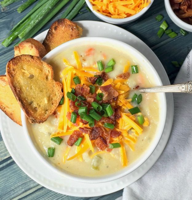 Soup Recipes - Loaded Potato Soup - Healthy Soups and Recipe Ideas - Easy Slow Cooker Dishes, Soup Recipe for Chicken, Sausage, With Ground Beef, Potato, Vegetarian, Mexican and Asian Varieties - Creamy Soups for Winter and Fall - Low Carb and Keto Meals - Quick Bean Soup and Copycat Recipes #soup #recipes 