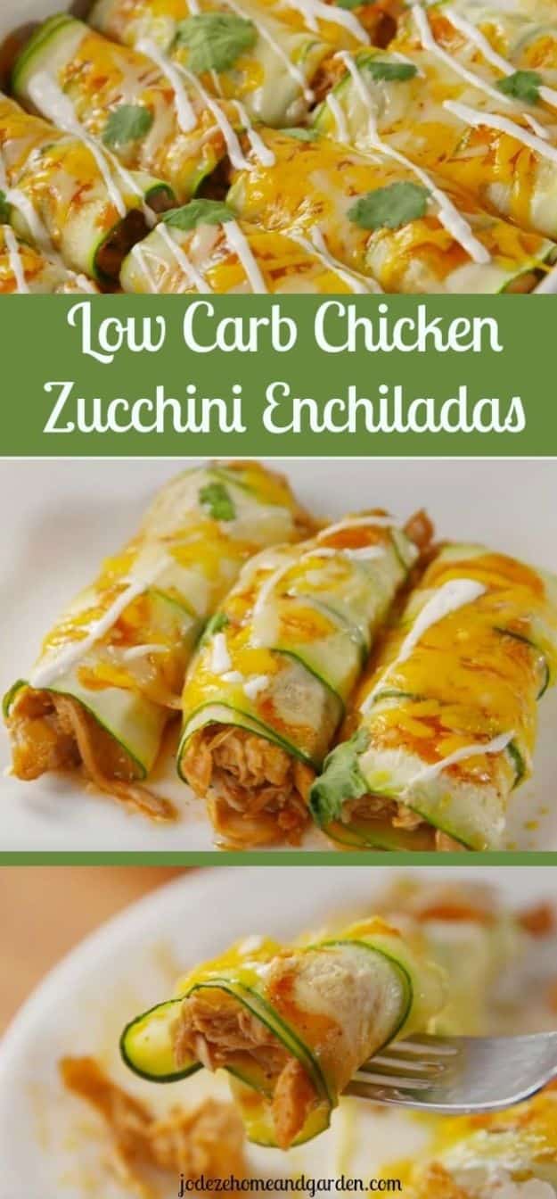 Enchiladas - Low Carb Chicken Zucchini Enchiladas - Best Easy Enchilada Recipes and Enchilada Casserole With Chicken, Beef, Cheese, Shrimp, Turkey and Vegetarian - Healthy Salsa for Green Verdes, Sour Cream Enchiladas Mexicanas, White Sauce, Crockpot Ideas - Dinner, Lunch and Party Food Ideas to Feed A Group or Crowd #enchiladas #mexican #recipes