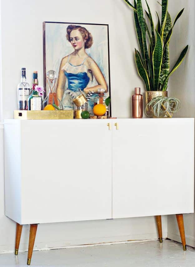 IKEA Hacks for Your Kitchen - Mid Century Bar Cabinet - DIY Furniture and Kitchen Accessories Made from IKEA - Kitchen Islands, Cabinets, Table, Pantry Organization, Storage, Shelves and Counter Solutions - Bar, Buffet and Entertaining Ideas - Easy Projects With Step by Step Tutorials and Instructions to Hack IKEA items #ikea #ikeahacks #diyhomedecor #diyideas #diykitchen