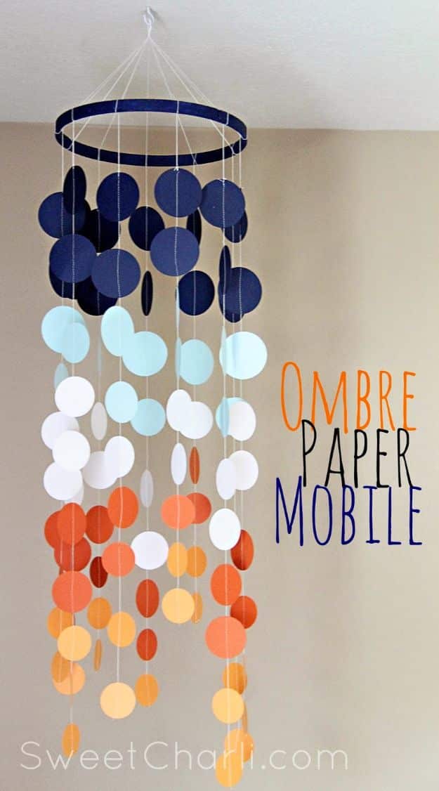 Paper Crafts DIY - Ombre Paper Mobile - Papercraft Tutorials and Easy Projects for Make for Decoration and Gift IDeas - Origami, Paper Flowers, Heart Decoration, Scrapbook Notions, Wall Art, Christmas Cards, Step by Step Tutorials for Crafts Made From Papers #crafts