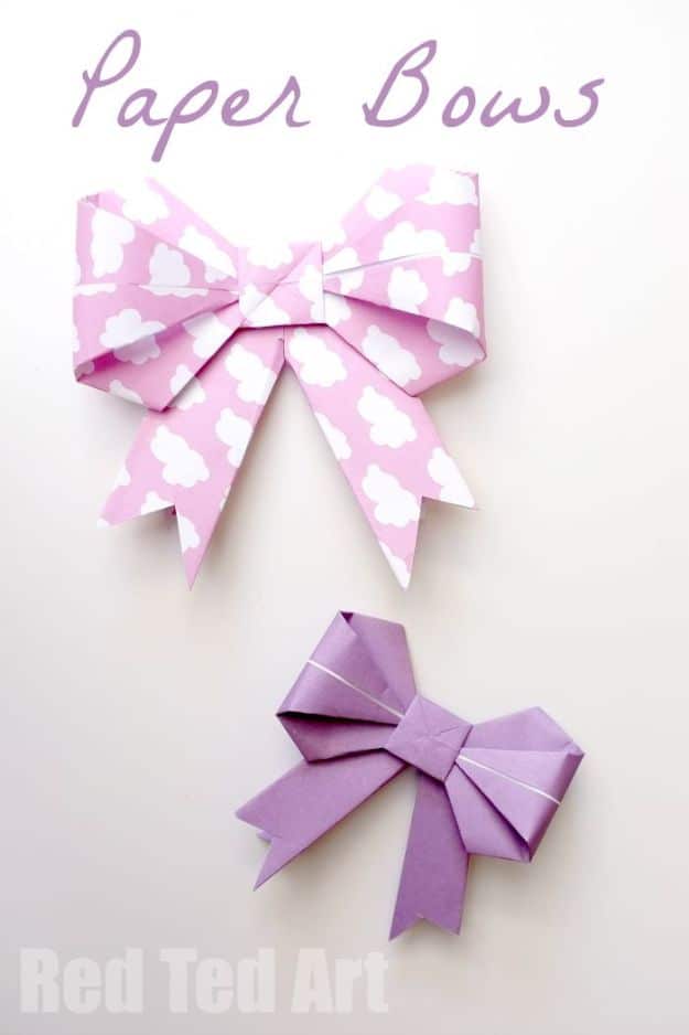 Paper Crafts DIY - Origami Paper Bows - Papercraft Tutorials and Easy Projects for Make for Decoration and Gift IDeas - Origami, Paper Flowers, Heart Decoration, Scrapbook Notions, Wall Art, Christmas Cards, Step by Step Tutorials for Crafts Made From Papers #crafts