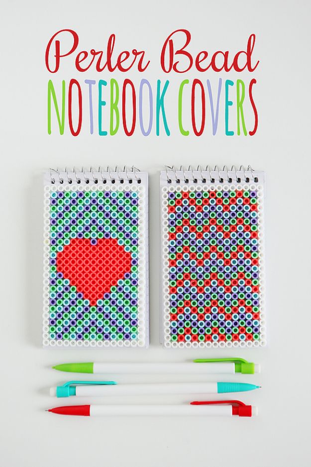 DIY perler bead crafts - Perler Bead Notebook Covers - Cute Accessories and Homemade Decor That Make Creative DIY Gifts - Plastic Melted Beads Make Cool Art for Walls, Jewelry and Things To Make When You are Bored #diy #crafts