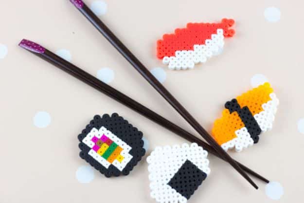 DIY perler bead crafts - Perler Bead Sushi Magnets - Cute Accessories and Homemade Decor That Make Creative DIY Gifts - Plastic Melted Beads Make Cool Art for Walls, Jewelry and Things To Make When You are Bored #diy #crafts