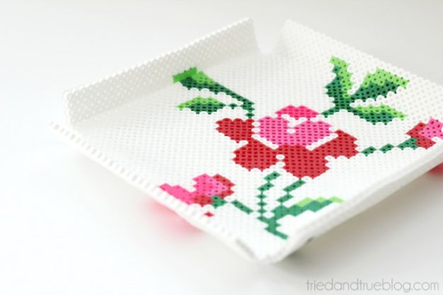DIY perler bead crafts - Perler Bead Tray - Cute Accessories and Homemade Decor That Make Creative DIY Gifts - Plastic Melted Beads Make Cool Art for Walls, Jewelry and Things To Make When You are Bored #diy #crafts