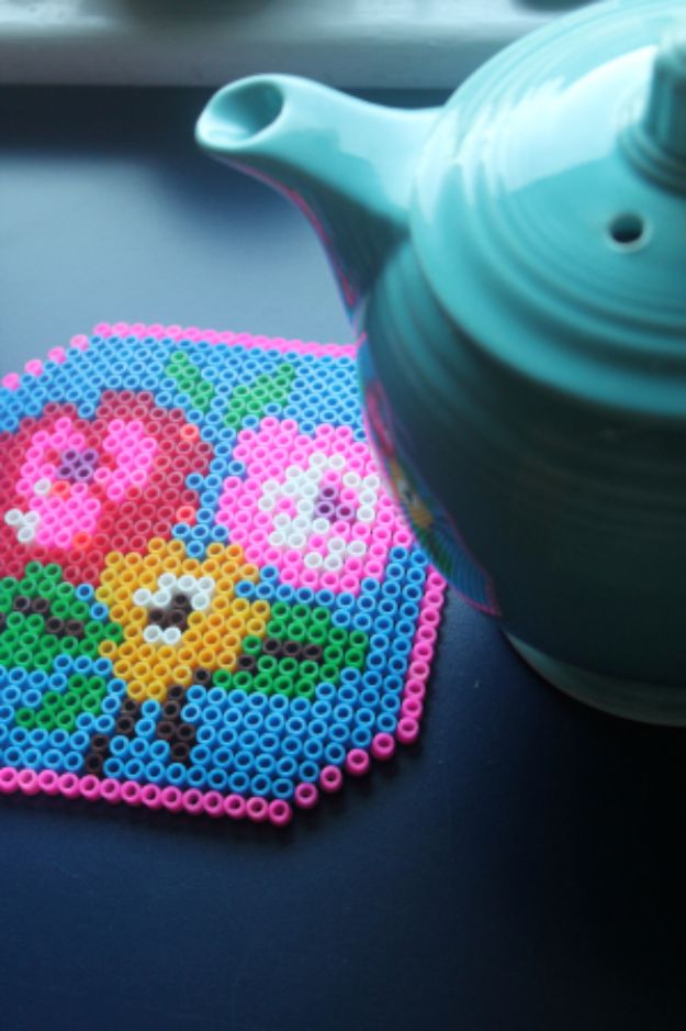 DIY perler bead crafts - Perler Bead Trivet - Easy Crafts With Perler Beads - Cute Accessories and Homemade Decor That Make Creative DIY Gifts - Plastic Melted Beads Make Cool Art for Walls, Jewelry and Things To Make When You are Bored #diy #crafts