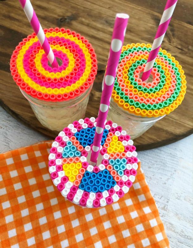 DIY perler bead crafts - Perler Beads Drink Topper - Cute Accessories and Homemade Decor That Make Creative DIY Gifts - Plastic Melted Beads Make Cool Art for Walls, Jewelry and Things To Make When You are Bored #diy #crafts