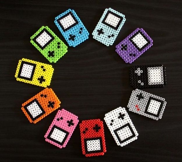 DIY perler bead crafts - Perler Beads GameBoy Fridge Magnets - Easy Crafts With Perler Beads - Cute Accessories and Homemade Decor That Make Creative DIY Gifts - Plastic Melted Beads Make Cool Art for Walls, Jewelry and Things To Make When You are Bored #diy #crafts