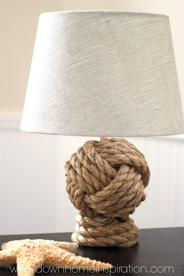 DIY Home Decor On A Budget - Pottery Barn Knockoff Rope Knot Lamp - Cheap Home Decorations to Make From The Dollar Store and Dollar Tree - Inexpensive Budget Friendly Wall Art, Furniture, Table Accents, Rugs, Pillows, Bedding and Chairs - Candles, Crafts To Make for Your Bedroom, Pretty Signs and Art, Linens, Storage and Organizing Ideas for Apartments #diydecor #decoratingideas #cheaphomedecor