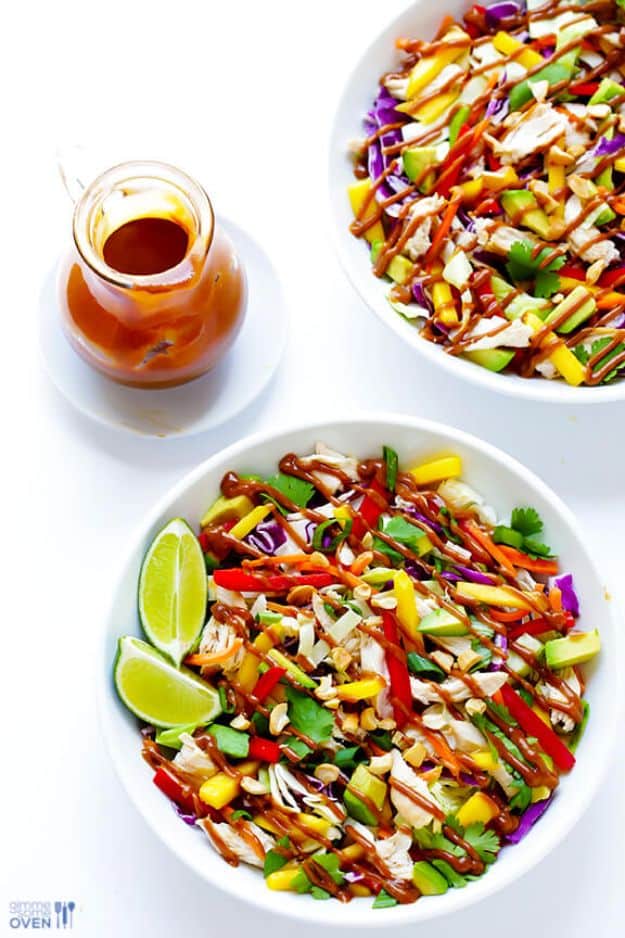 Easy Healthy Chicken Recipes - Rainbow Thai Chicken Salad - Lunch and Dinner Ideas, Party Foods and Casseroles, Idea for the Grill and Salads- Chicken Breast, Baked, Roastedf and Grilled Chicken #recipes #healthy #chicken