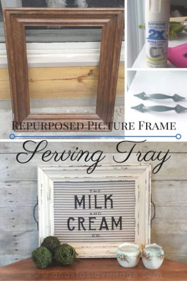 Thrift Store DIY Makeovers - Repurposed Picture Frame Serving Tray - Decor and Furniture With Upcycling Projects and Tutorials - Room Decor Ideas on A Budget - Crafts and Decor to Make and Sell - Before and After Photos - Farmhouse, Outdoor, Bedroom, Kitchen, Living Room and Dining Room Furniture http://diyjoy.com/thrift-store-makeovers