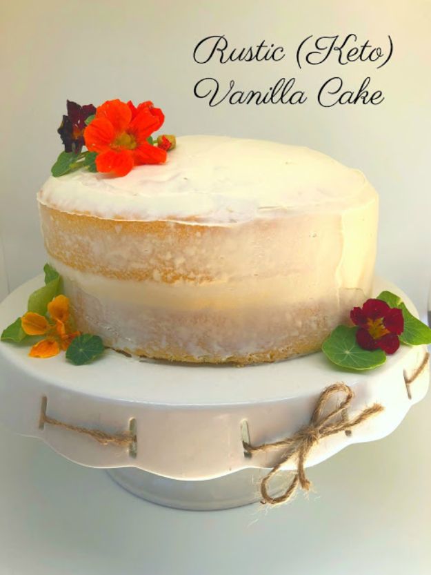 Keto Dessert Recipes - Rustic Keto Vanilla Cake - Easy Ketogenic Diet Dessert Recipes and Recipe Ideas - Shakes, Cakes In A Mug, Low Carb Brownies, Gluten Free Cookies #keto #ketorecipes #desserts