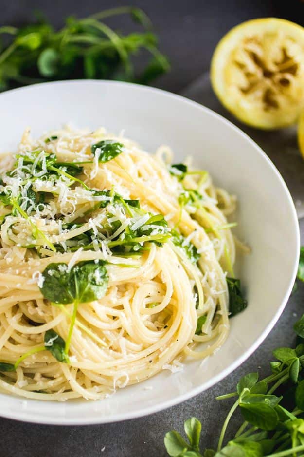 Best Pasta Recipes - Simple Lemon Pasta With Parmesan and Pea Shoots - Easy Pasta Recipe Ideas for Dinner, Lunch and Party Foods - Healthy and Easy Pastas With Shrimp, Beef, Chicken, Sausage, Tomato and Vegetarian - Creamy Alfredo, Marinara Red Sauce - Homemade Sauces and One Pot Meals for Quick Prep - Penne, Fettucini, Spaghetti, Ziti and Angel Hair #pasta #recipes #italian
