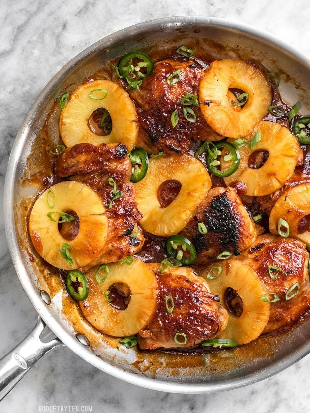  Easy Dinner Recipes - Skillet Pineapple BBQ Chicken - Quick and Simple Dinner Recipe Ideas for Weeknight and Last Minute Supper - Chicken, Ground Beef, Fish, Pasta, Healthy Salads, Low Fat and Vegetarian Dishes #easyrecipes #dinnerideas #recipes