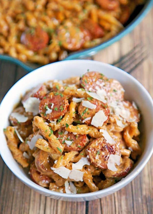 Best Pasta Recipes - Smoked Sausage Cajun Alfredo - Easy Pasta Recipe Ideas for Dinner, Lunch and Party Foods - Healthy and Easy Pastas With Shrimp, Beef, Chicken, Sausage, Tomato and Vegetarian - Creamy Alfredo, Marinara Red Sauce - Homemade Sauces and One Pot Meals for Quick Prep - Penne, Fettucini, Spaghetti, Ziti and Angel Hair #pasta #recipes #italian